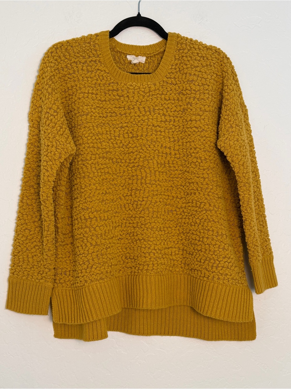 Cupio Women's Medium Popcorn Knit Boxy Sweater Mustard Yellow Cozy Stretchy
